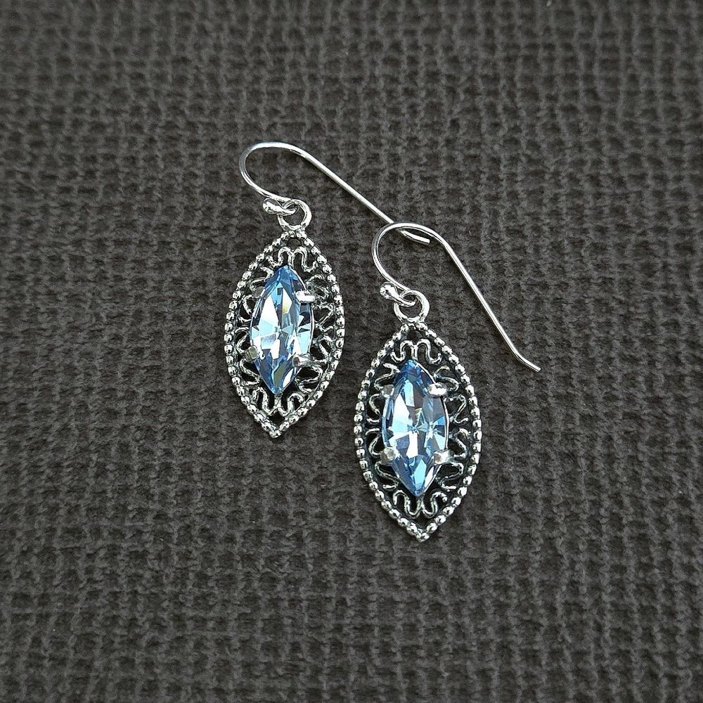 Noa Zuman Silver🤍 Marquise with Blue💙 Topaz Earrings - Picture 14 of 15